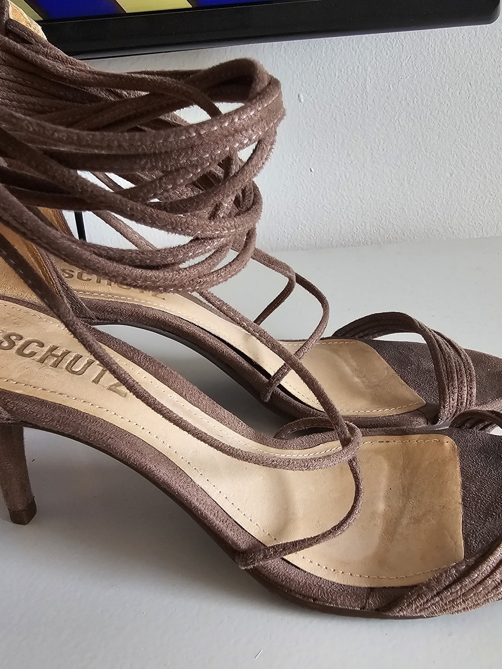 SCHUTZ Brown Lace-Up Suede Heeled Sandals - Picture 3 of 4